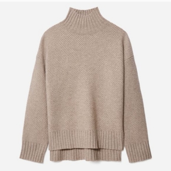 Everlane Cashmere Stroopwafel Turtleneck Sweater Size Small Heathered Sand Beige - Picture 2 of 7
